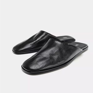 Zara Black Leather Mules